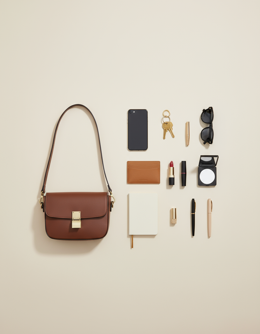 Borsa CECILIA con contenuto flat lay