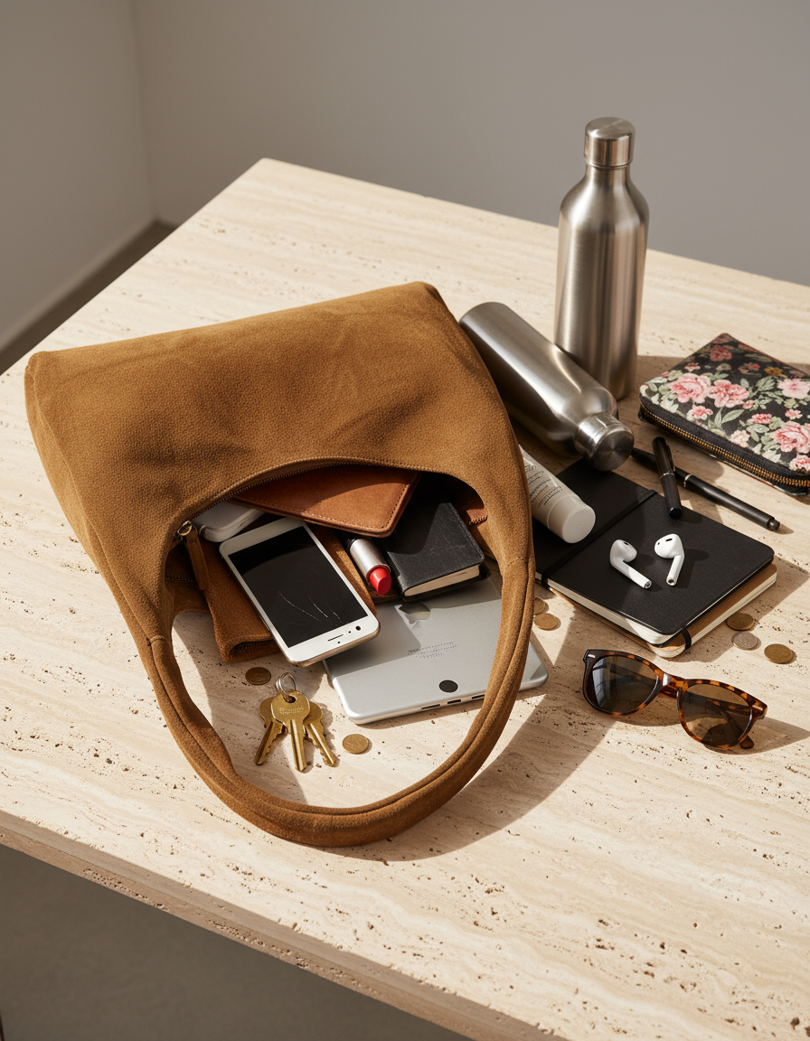 Capienza borsa hobo in camoscio marrone