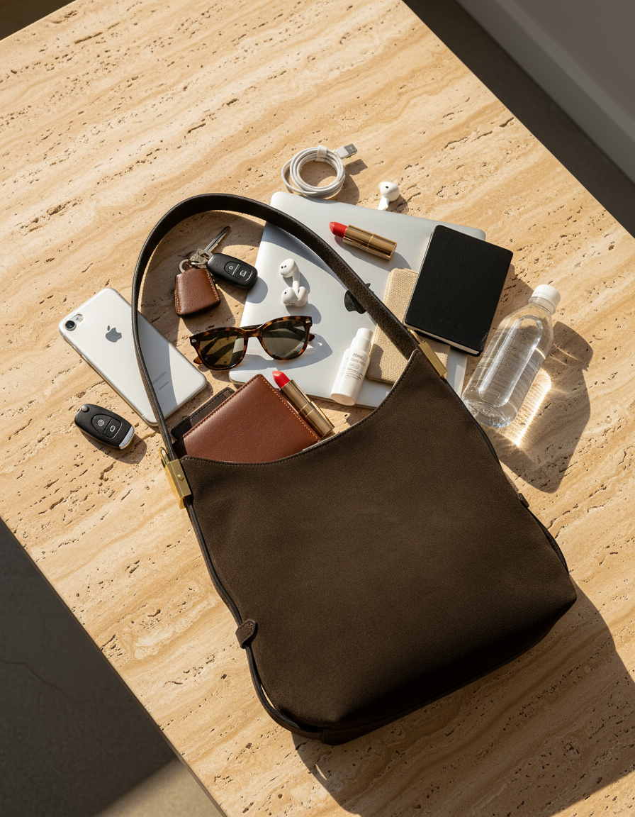 Capienza borsa hobo marrone scuro con lucchetto