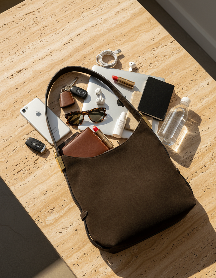 Capienza borsa hobo marrone scuro con lucchetto