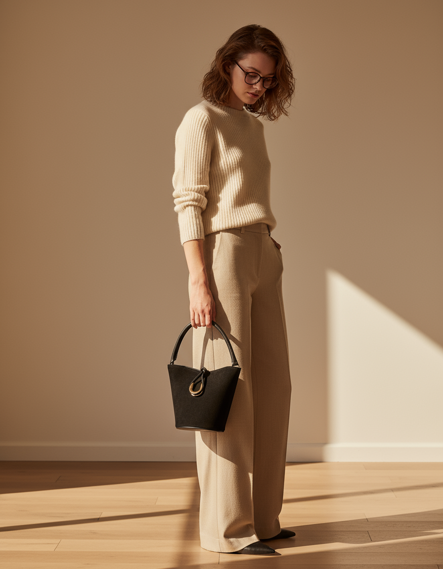 Modella che guarda la borsa MIA nera più piccola