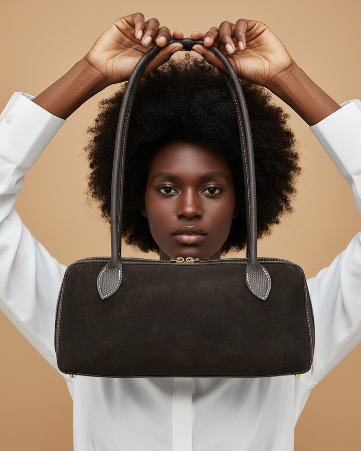 Modella con borsa Cristine molto più grande