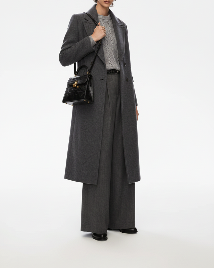 Modella con braccio alzato e borsa a tracolla