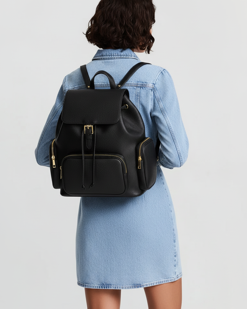 Modella con zaino Mimi nero vista da dietro