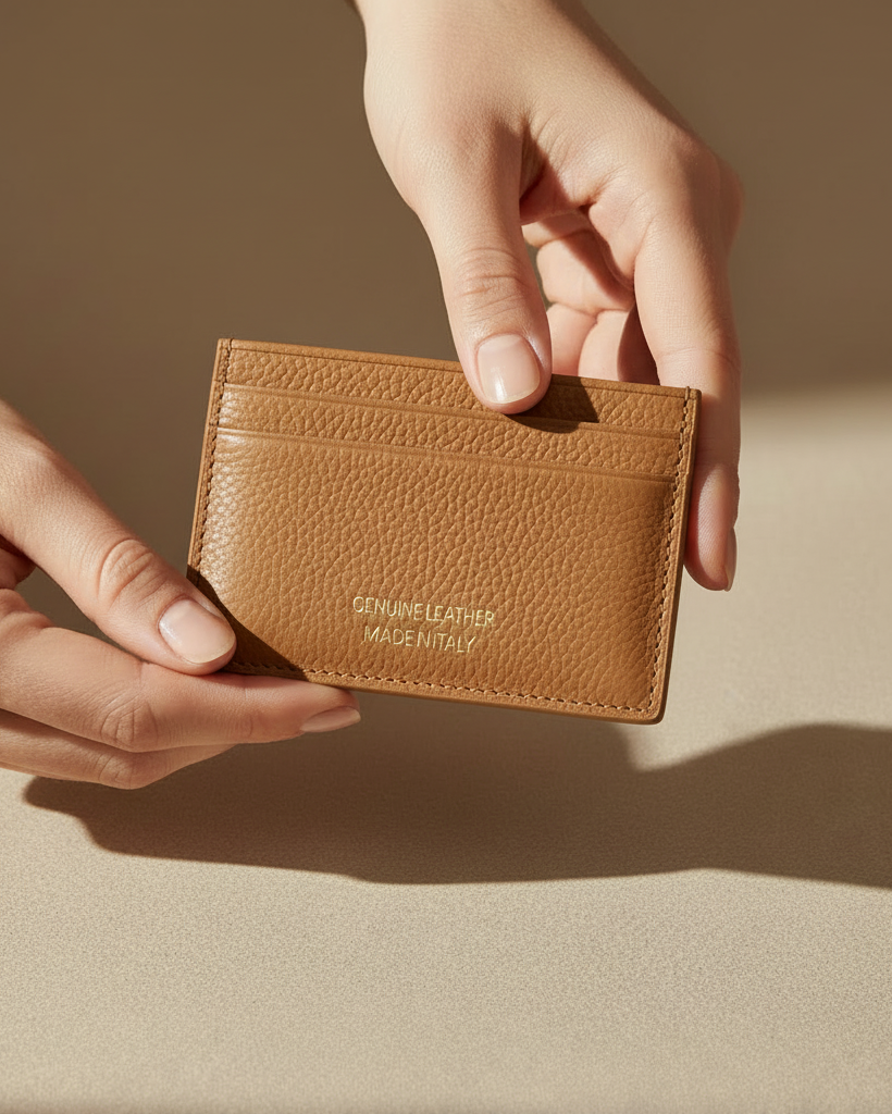 Porta carte cuoio in mano